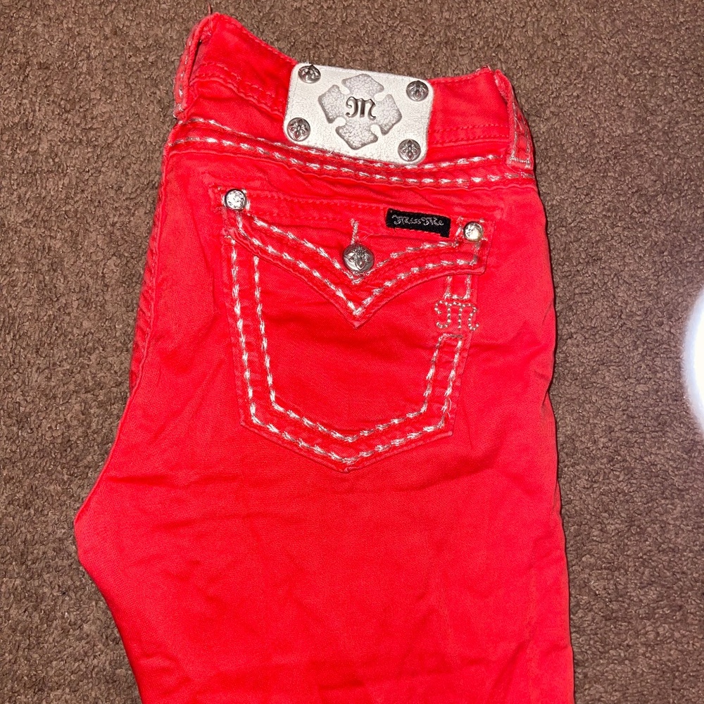 Miss Me Red Skinny Jeans with Embroidered Back Pocket